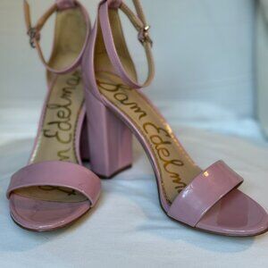 Sam Edelman Daniella Block Heel Patent Leather Pump, size 7 1/2 m, Barbie Pink